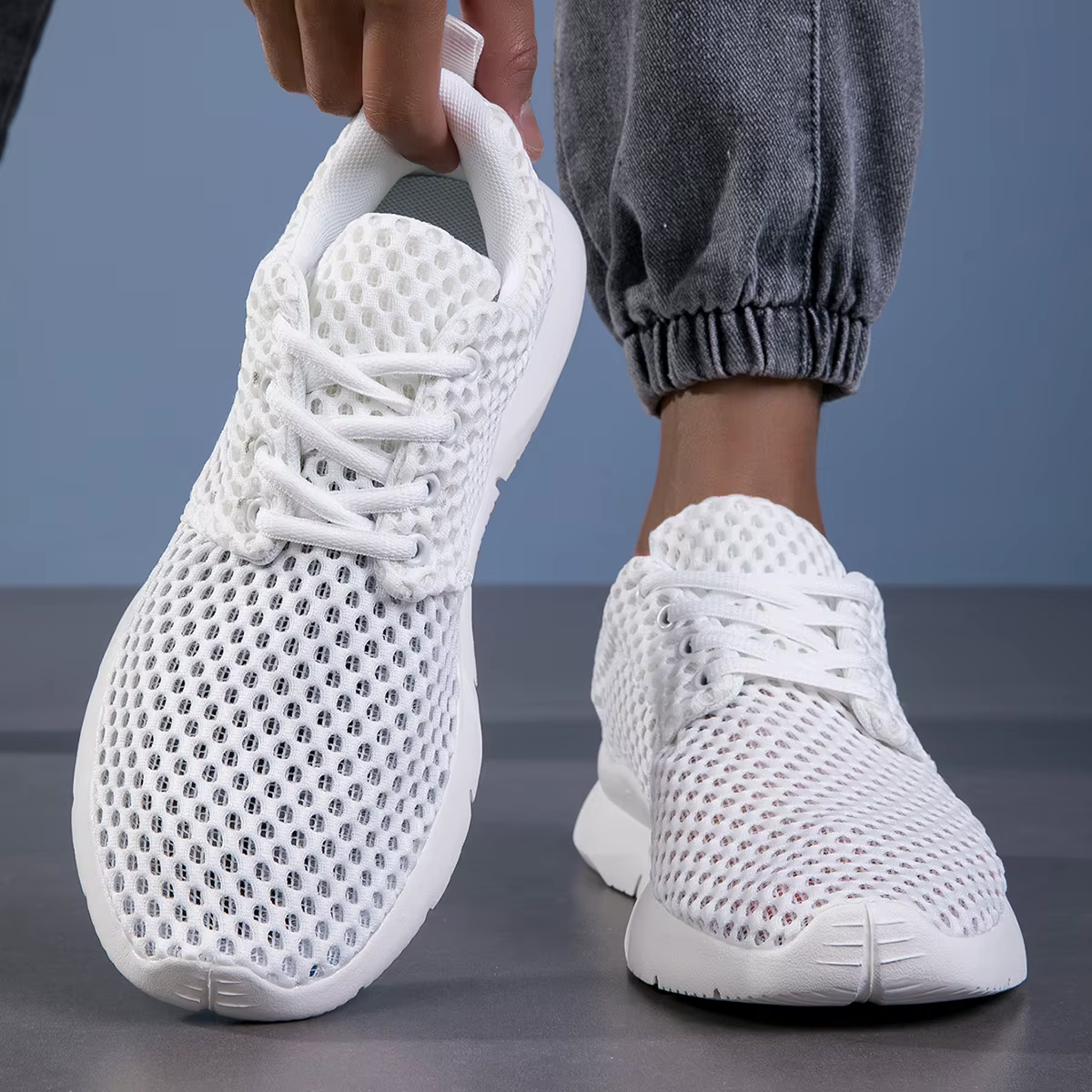 Nouvelles chaussures en maille blanche pour hommes respirant été léger randonnée