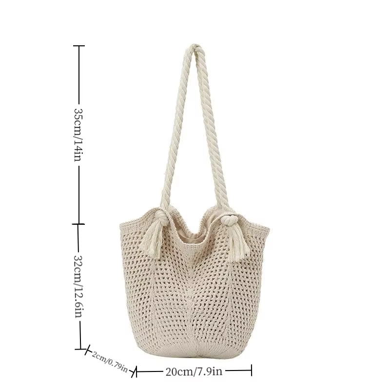 Sacs à bandoulière pour femmes, fourre-tout tricoté décontracté, fourre-tout fait à la main, grande capacité, sac creux d'été