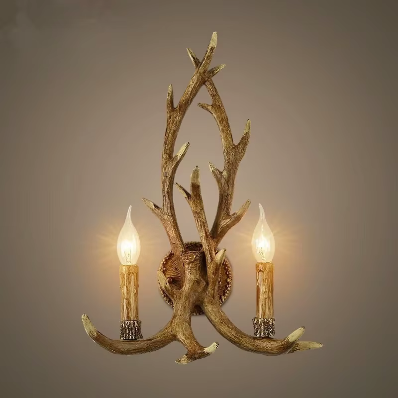 Sensation de bois résine décorative mur LED lampe applique cerf corne bois rétro blanc cerf applique lumière LED branche d'arbre