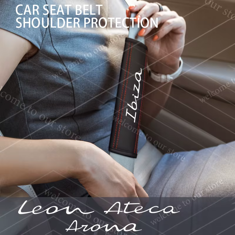 Coussin de ceinture de sécurité en cuir avec Logo Arona Ibiza Leon FR Ateca, accessoires de protection d'épaule