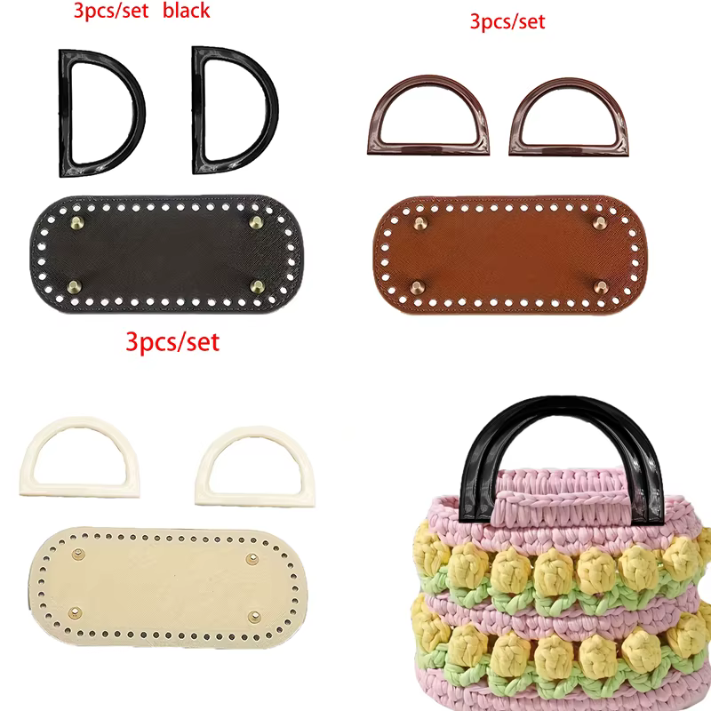 Lot de 3 accessoires pour sacs tissés faits main avec trous de couture