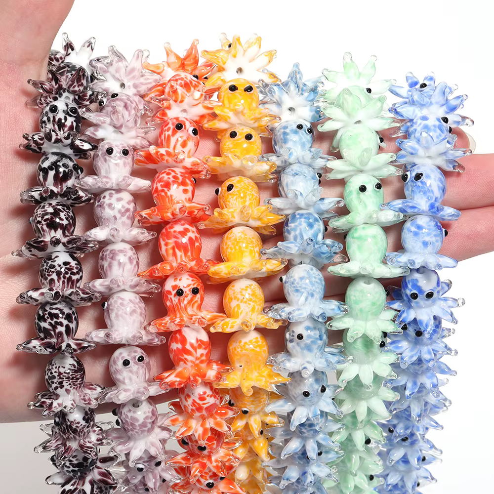 Perles de verre colorées mignonnes de poulpe de bande dessinée, perles de chalumeau, océan, bijoux, haute qualité, bricolage exécutif, rapide