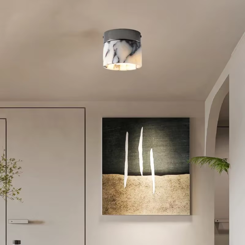 Lampe nordique cylindre de marbre pierre naturelle LED plafonnier petit applique chambre décor à la maison salon allée luminaires en métal
