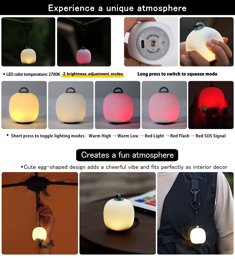 Soomloom Lanterne de camping LED rechargeable Lampe à presser en forme d'œuf mignon