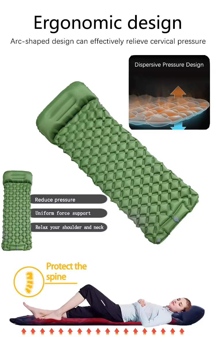 Matelas gonflable de camping extérieur avec oreillers