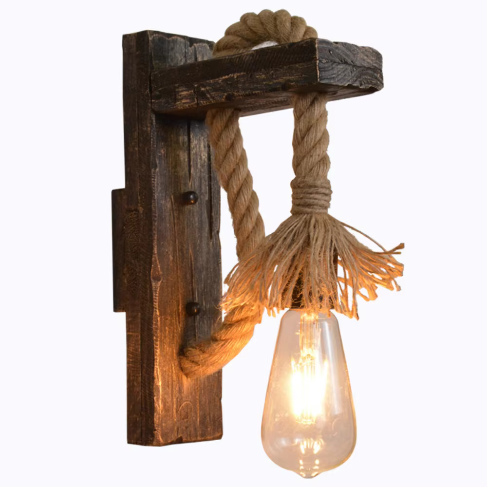 Vintage bois chanvre corde appliques luminaire rétro couloir chevet Loft lumière