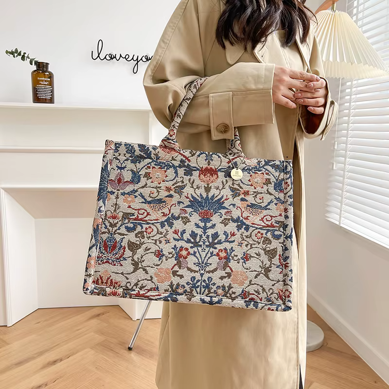 Sac fourre-tout de grande capacité pour femme, sacs à main de créateur de luxe, toile brodée Jacquard, grand sac shopper initié, marque, 2022