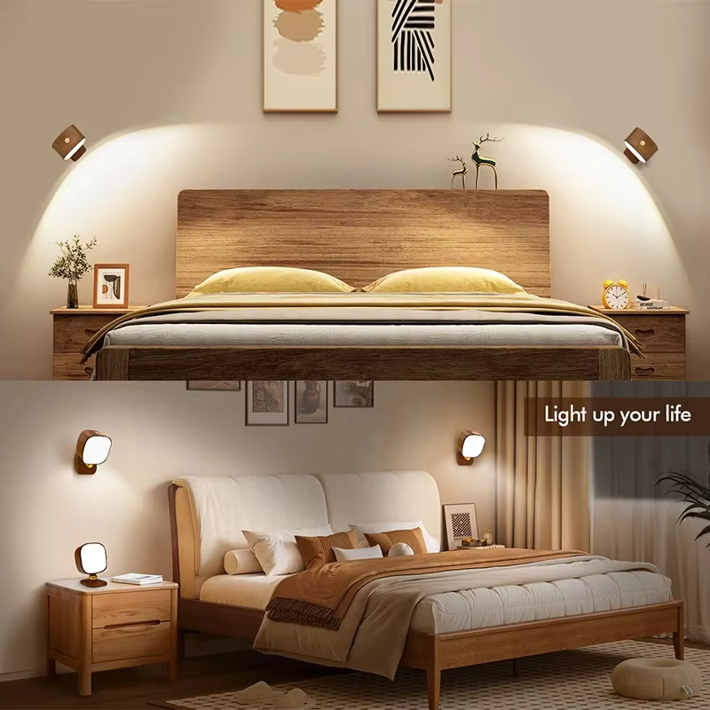 Lampes murales de chevet à chargement sans fil, veilleuse en bois, Portable, créatif, interrupteur tactile magnétique, lumières murales intelligentes pour le corps humain