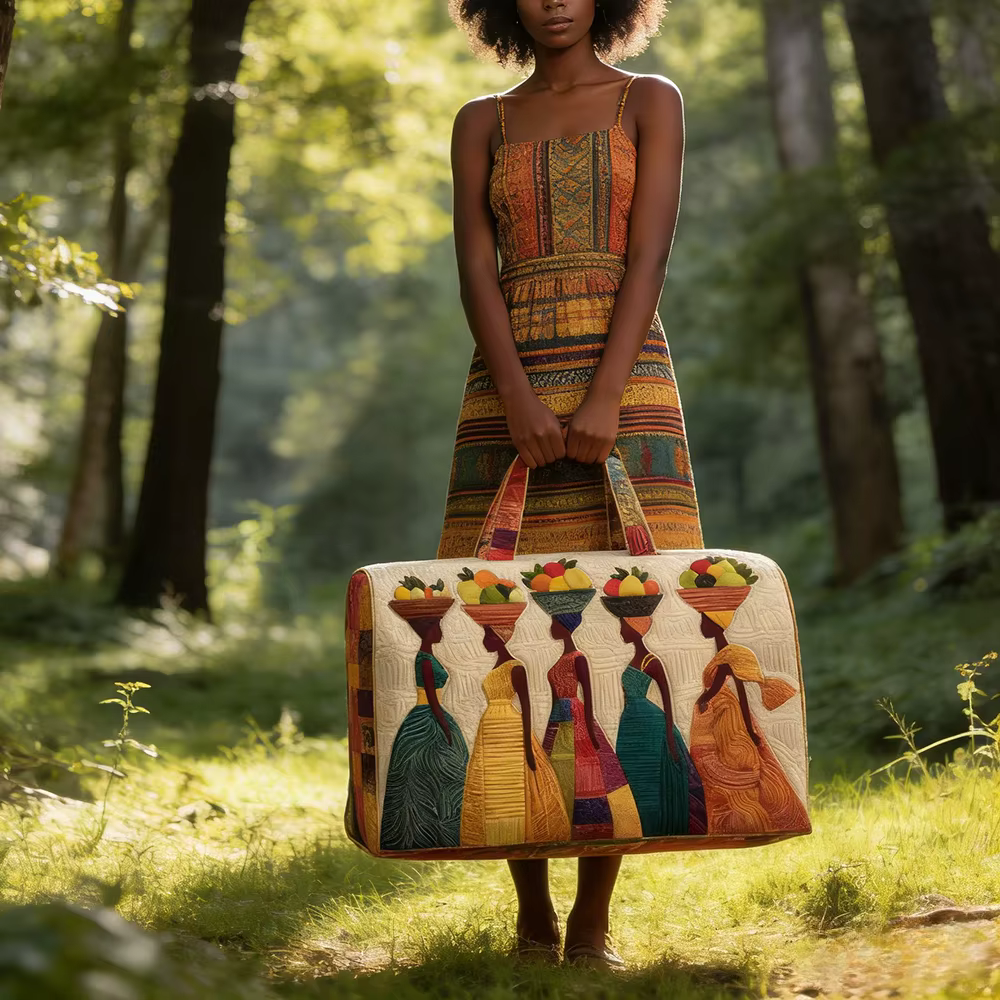 Sac fourre-tout matelassé 3D pour femmes, motif tribal africain coloré, sacs de sport, de festival, de voyage ou de nuit pour femmes africaines, motif coucher de soleil et panier de fruits, style bohè