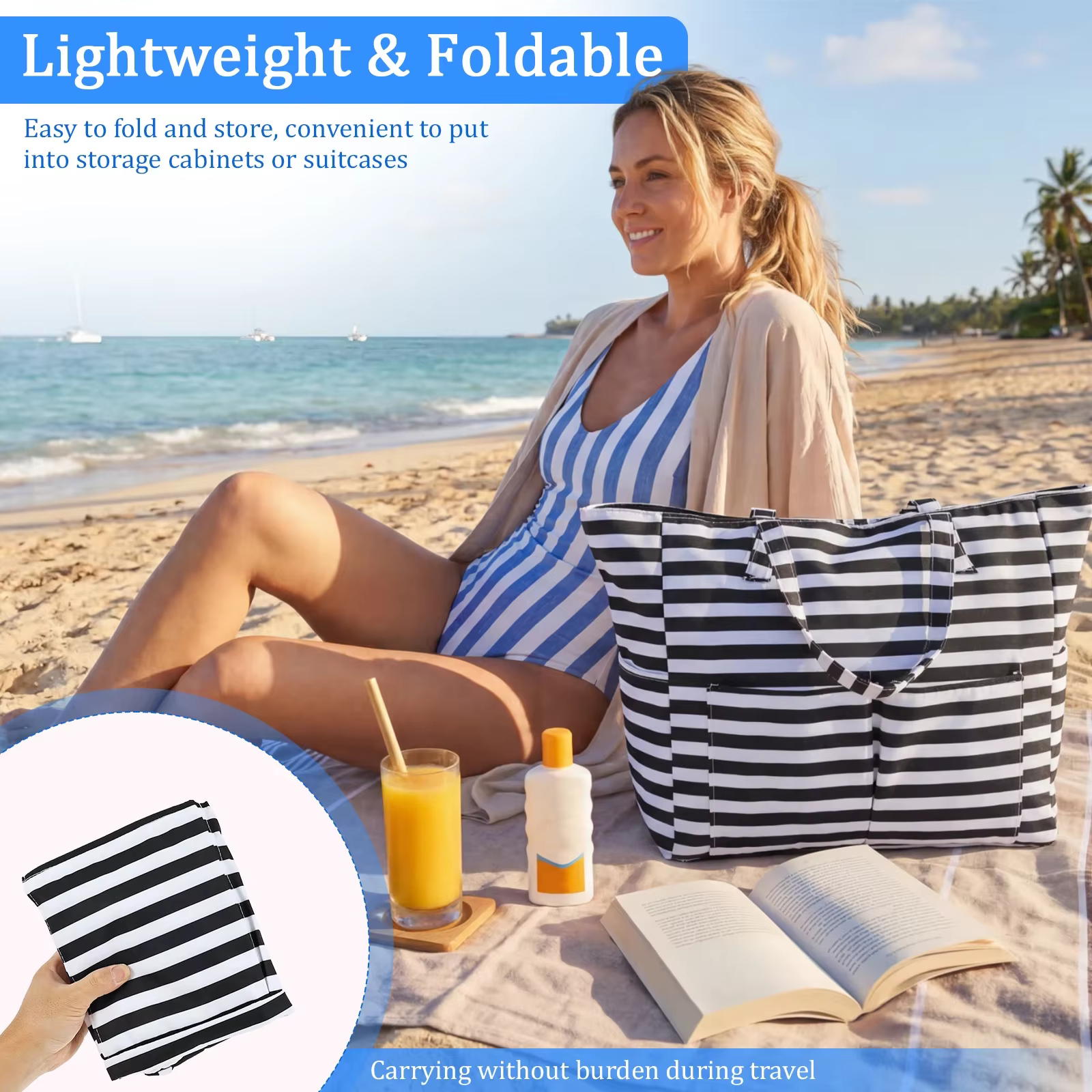 Sac de plage imperméable pour femmes, grand sac de transport avec compartiment étanche, sac de plage pliable résistant au sable, sac à bandoulière de voyage