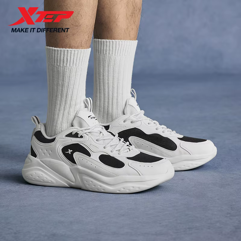 Xtep chaussures de loisirs pour hommes 2025 été léger maille respirant à semelles épaisses rehaussant la hauteur rétro chaussures décontractées 875219320014