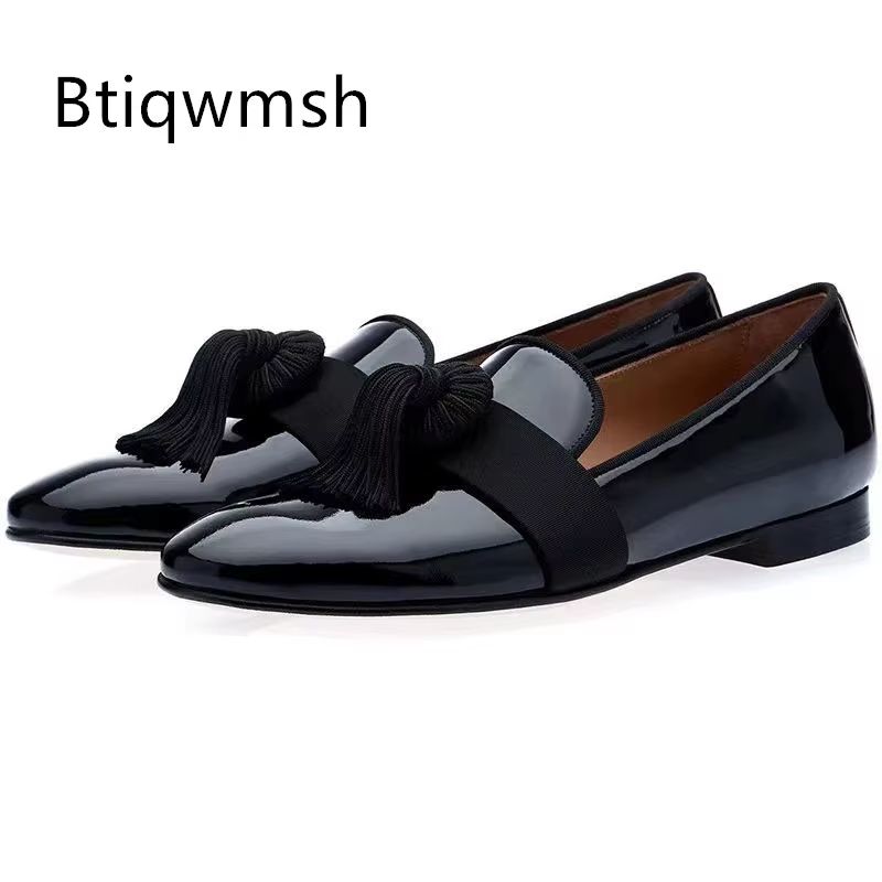 2025 noir gland chaussures homme bout pointu en cuir verni sans lacet appartements mâle mode