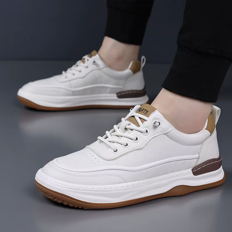 Chaussures décontractées en cuir pour hommes, style sportif, avec empeigne en cuir souple et respirant, semelle extérieure en caoutchouc légère, confortables pour le printemps