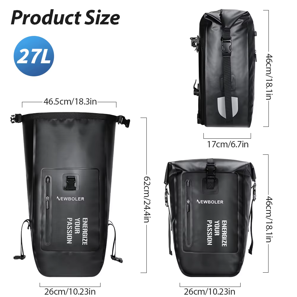 NEWBOLER vélo sacoche 27L grande capacité étanche voyage cyclisme sac vélo siège arrière coffre sac vélo électrique accessoires