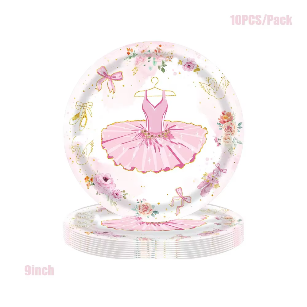 Anniversaire Décoration Danse Fille Ballerine Thème Vaisselle Jetable Rose Assiettes Tasses Serviettes Nappe Ballet