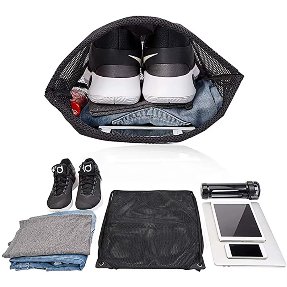 Sac à dos en maille à cordon de serrage, sacs en maille noire, sac en filet pour ballon de football robuste, sac d'équipement pour salle de sport, plage, équipements de natation