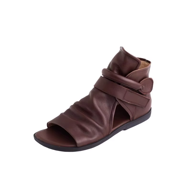 GKTINOO 2026 – Nouvelles sandales d'été en cuir véritable pour femme, bottes plates faites à la main, talons plats, en cuir de vachette, bout ouvert, fermeture éclair