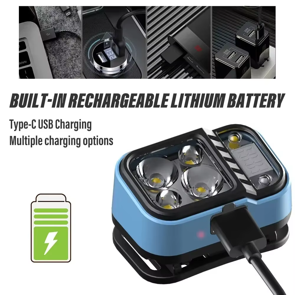 Lampe frontale LED de pêche Rechargeable avec capteurs et indicateur de batterie