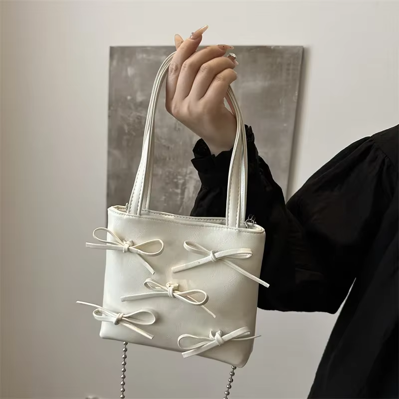 Petit sac à bandoulière monochrome pour femme, pochette à poignée pour femme, sac à main fourre-tout pour femme, décoration nœud simple initié