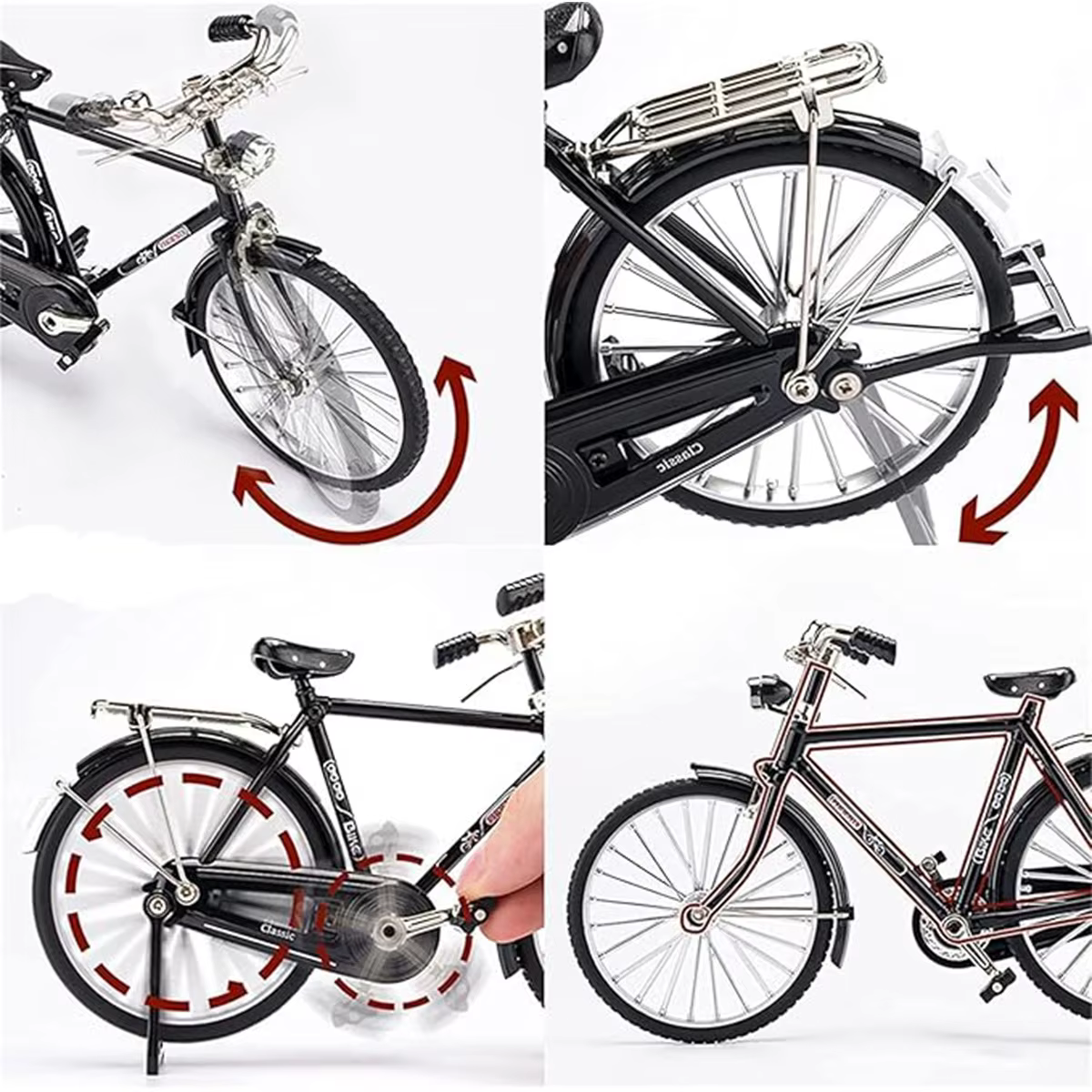 Modèle réduit de vélo rétro en alliage, vélo vintage classique, ornement de bureau, jouet de collection