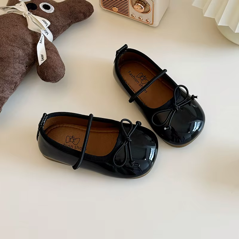 Petites chaussures Mary à enfiler pour filles, version coréenne, semelle souple, nœud, essence, printemps, automne, nouveau, 2024