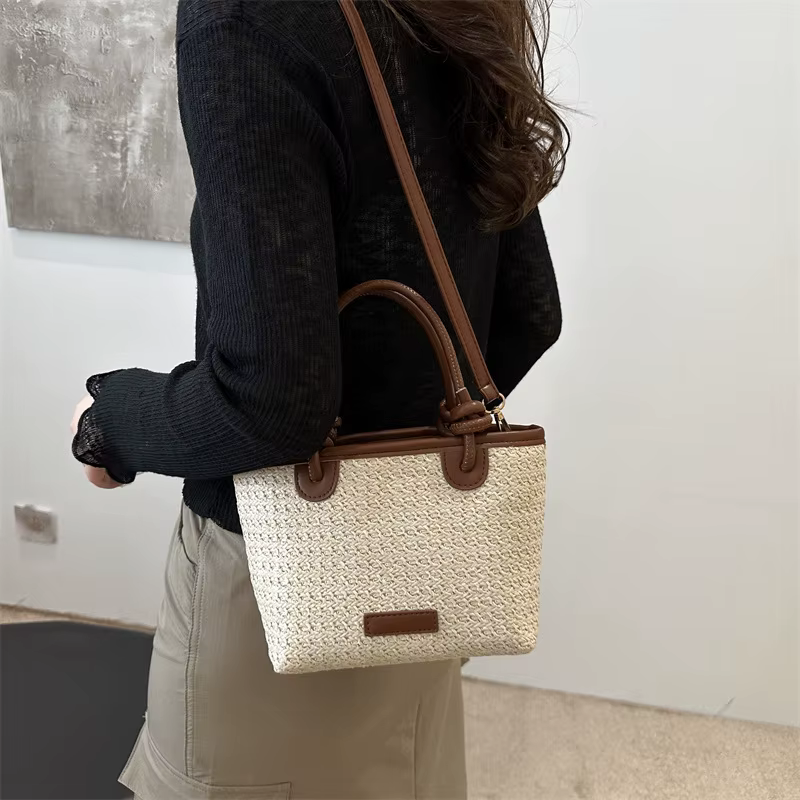 Sac en paille tressé fait main grande capacité, sac à bandoulière en rotin, sacs fourre-tout, grands sacs à main pour l'été, la plage, femmes et filles