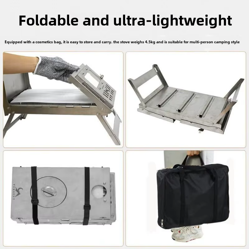 Poêle de tente Portable pliable en acier inoxydable 430