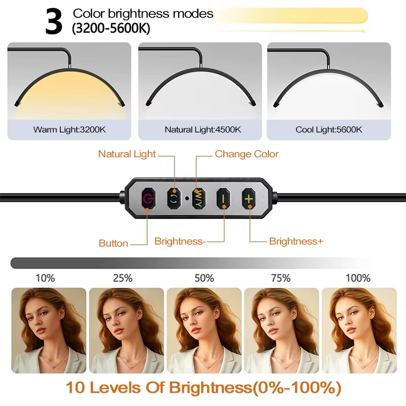 LED demi-lune lampe de beauté en forme de U monté au sol lumière de remplissage pour la beauté Nail Art sourcil cils tatouage anneau luminaire
