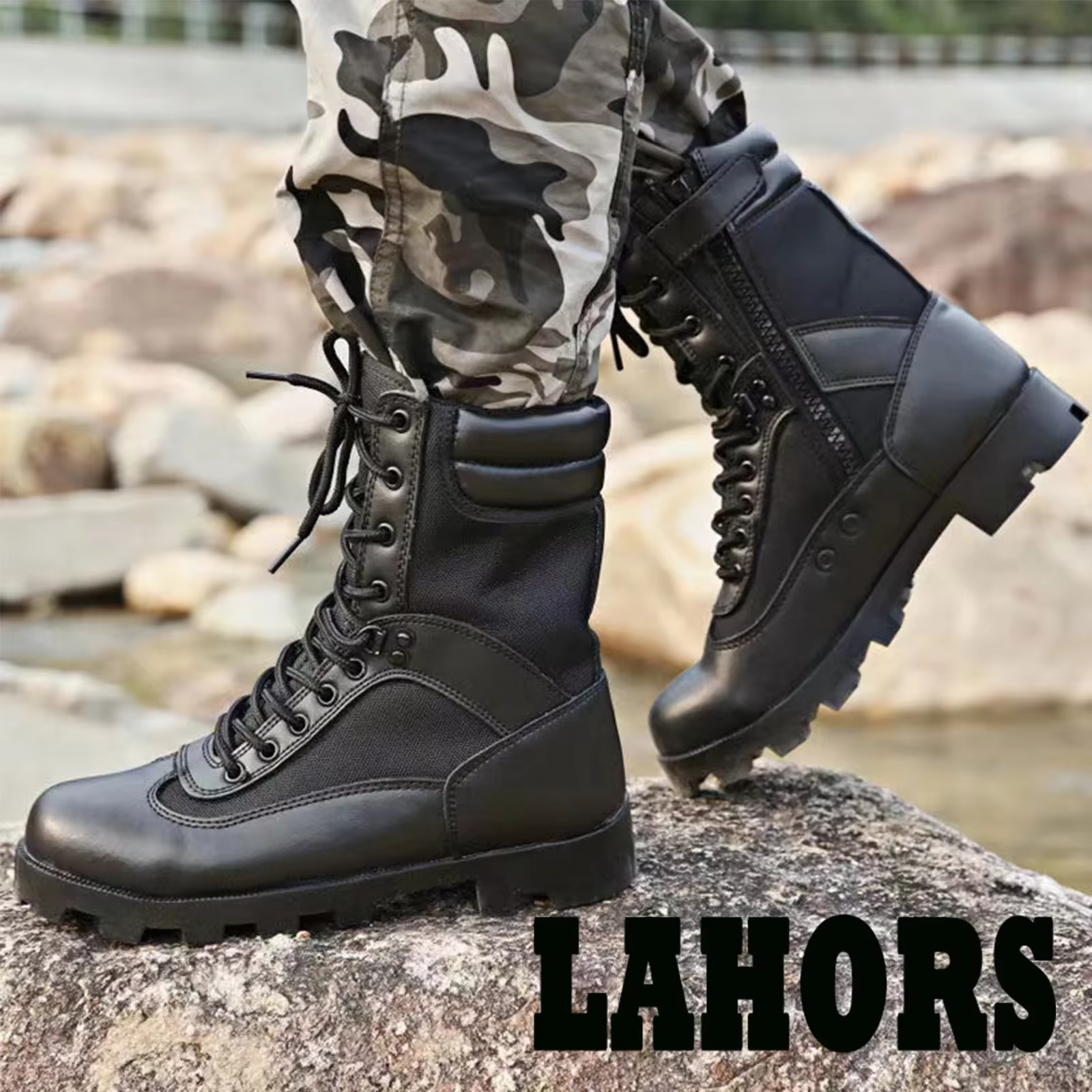 LAHORS ® Cuir homme bottes tactiques Sport chaussures de randonnée en plein air cheville désert Combat