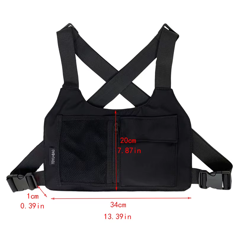 Sac de poitrine unisexe en nylon noir, sac à dos tactique pour sports de plein air, sac banane streetwear hip-hop