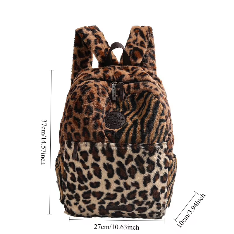 Sac à dos imprimé léopard mode avion cabine sac à dos grande capacité sac d'école polyvalent en peluche sacs souples Mochilas Mujer 2025