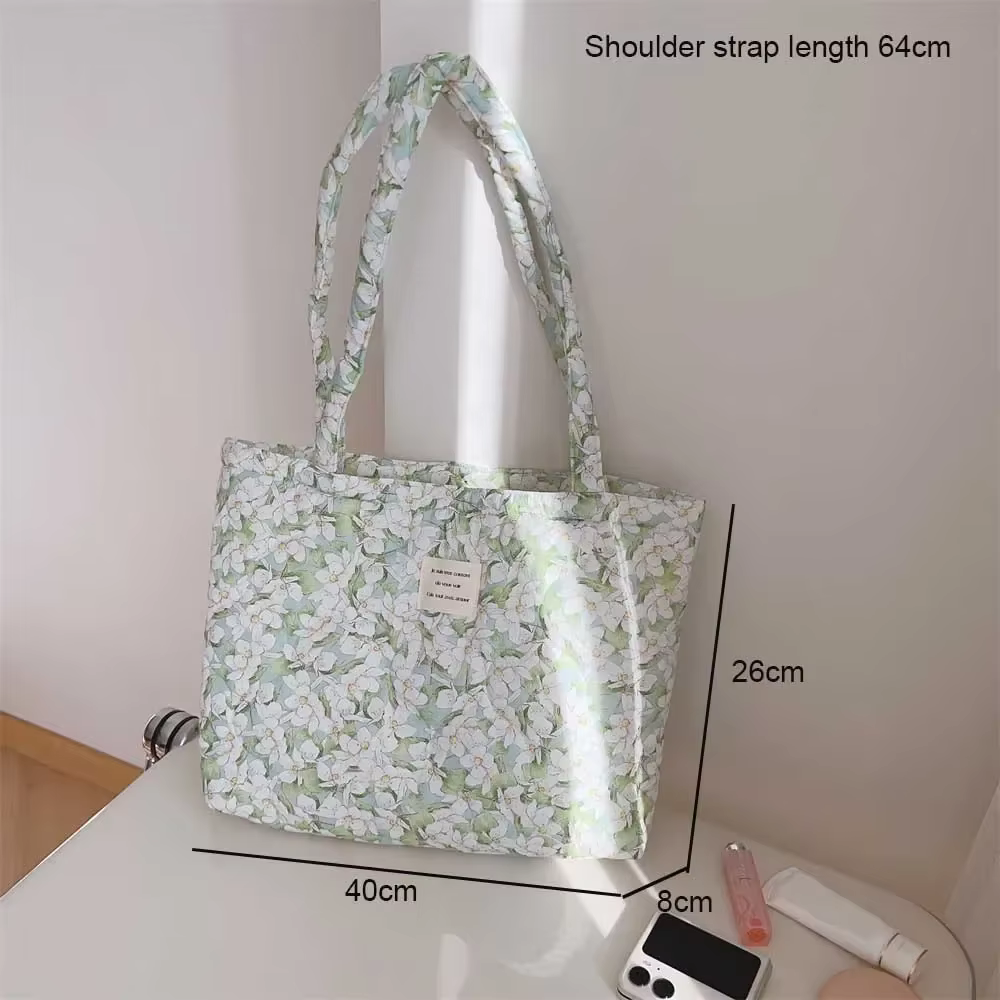 Sac à Main en Coton à Motif Floral pour Femme, Fourre-Tout Chic, Bouffant, à Poignée Supérieure, Matelassé, Rembourré, de Styliste, 2025