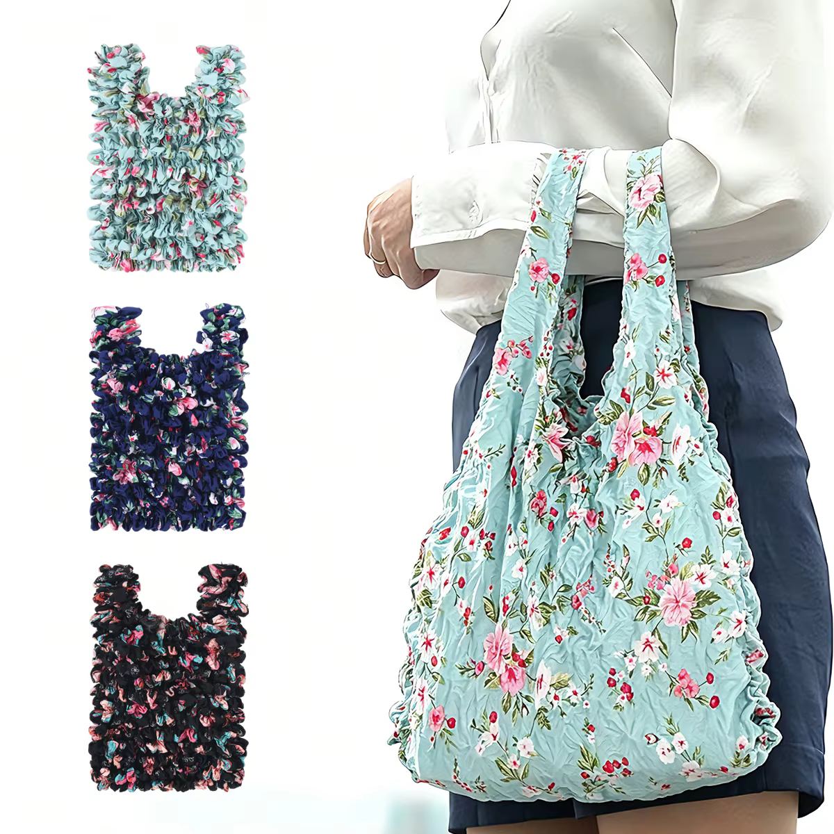 Sac de courses extensible plissé à bulles, multifonctionnel, grande capacité, élastique, pour usage quotidien et voyage, sac à main pour femmes