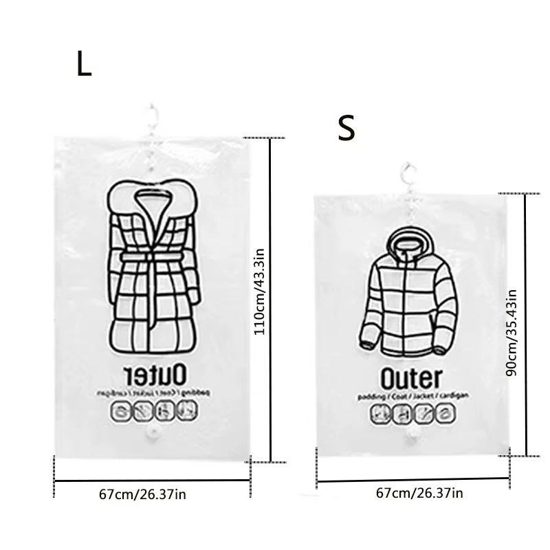 Sac sous vide Transparent suspendu, rangement pour vêtements, doudoune, pardessus, Compression, organisateur de maison, garde-robe, manteau anti-poussière, pompe à Air