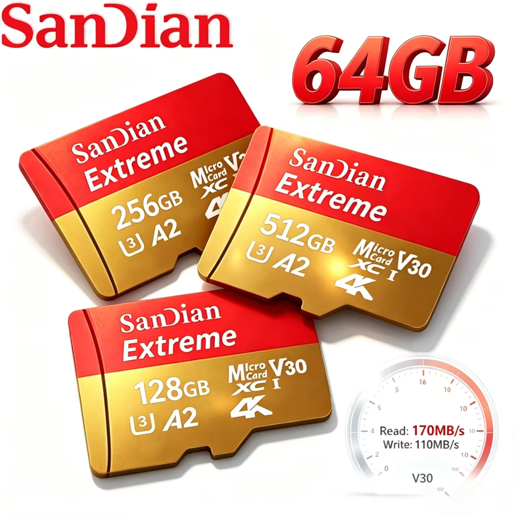 Carte mémoire Micro TF SD haute vitesse de qualité supérieure 128 Go 64 Go 256 Go 512 Go UHS-I U3 V30 2026 Nouvelle carte mémoire 32 Go en promotion haute vitesse pour