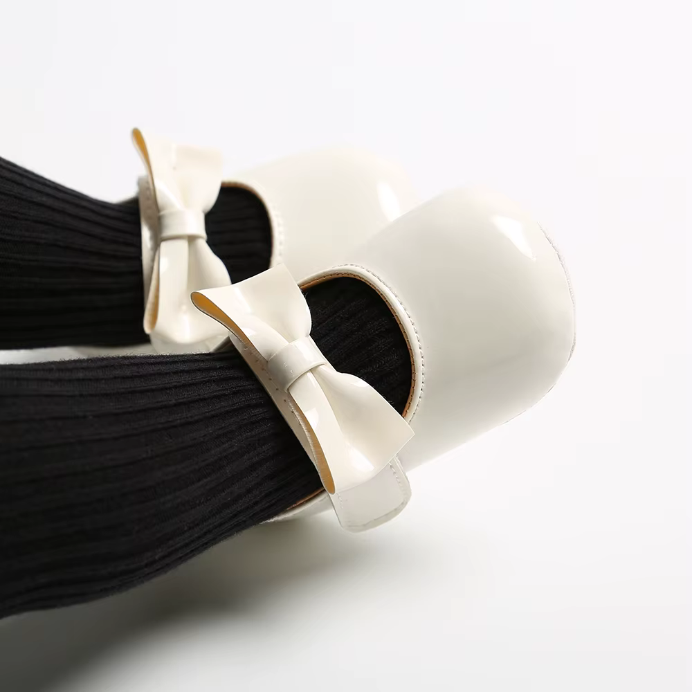 Chaussures pour nouveau-né fille, chaussures en PU antidérapantes avec nœud papillon, robe de princesse classique, chaussures de berceau pour premier marcheur