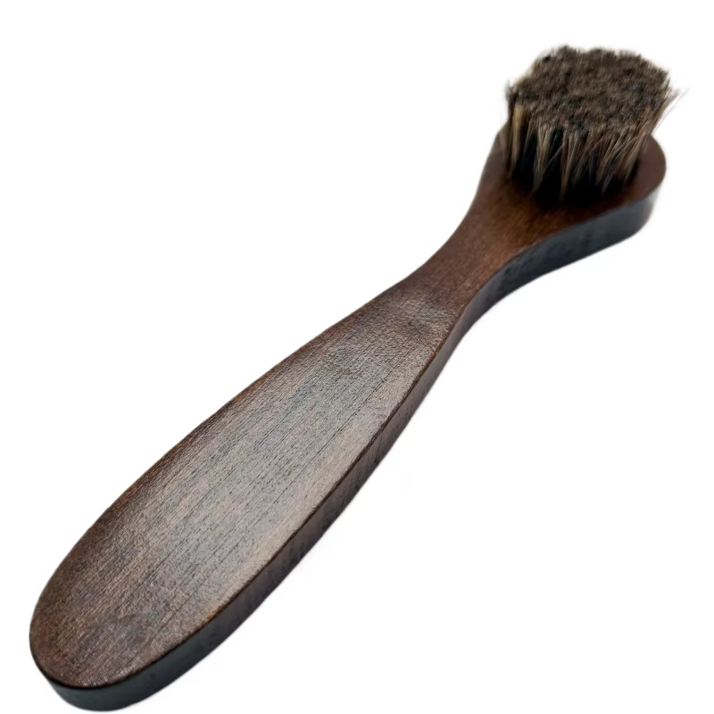 1 brosse à chaussures durable à long manche en bois, en poils de cheval, pour le nettoyage, l'embellissement et l'élimination de la poussière