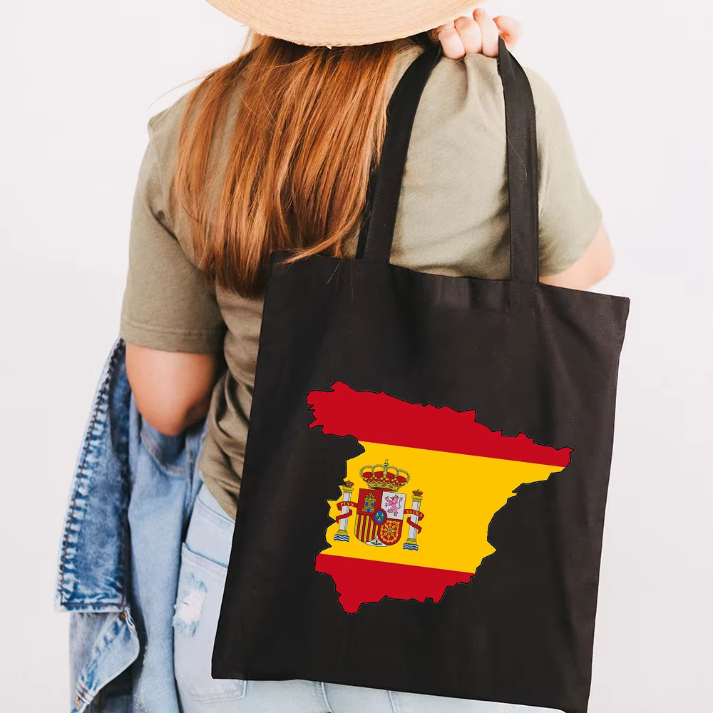 Sac d'école en toile pour femmes, grande capacité, fourre-tout à épaule, carte de drapeau de l'espagne, de dubaï, de dubaï
