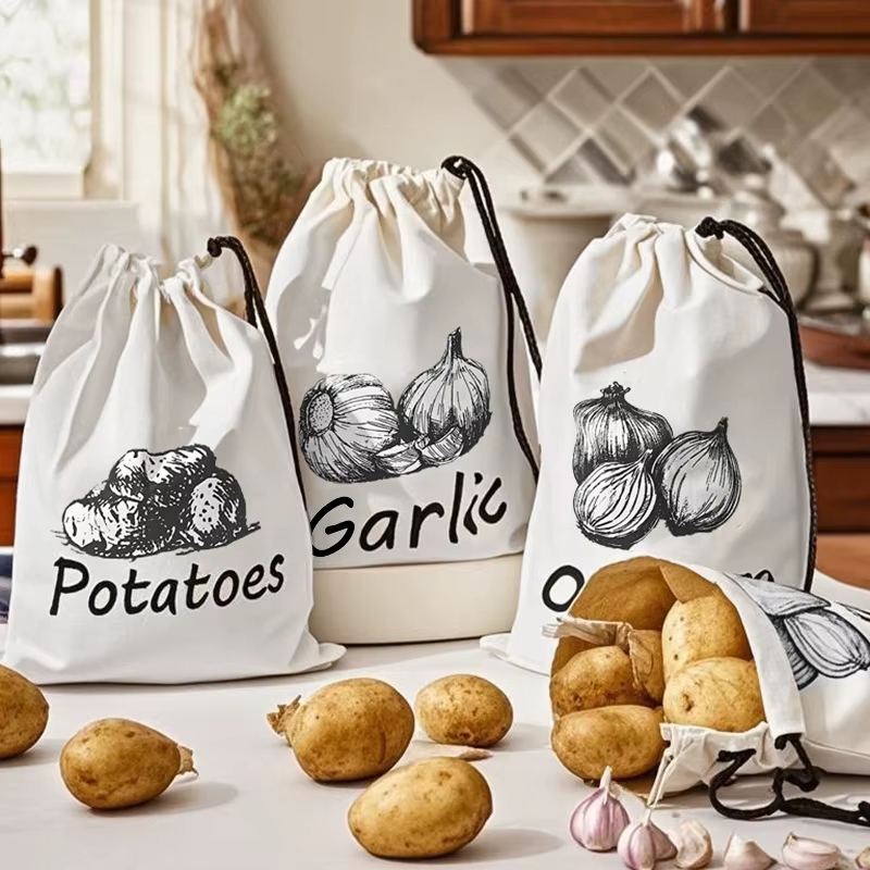 Sacs à cordon de serrage pour fruits, ail, oignon, avec boucle de dégagement, fermeture éclair pour la cuisine, Classification des légumes, stockage, sacs Non tissés