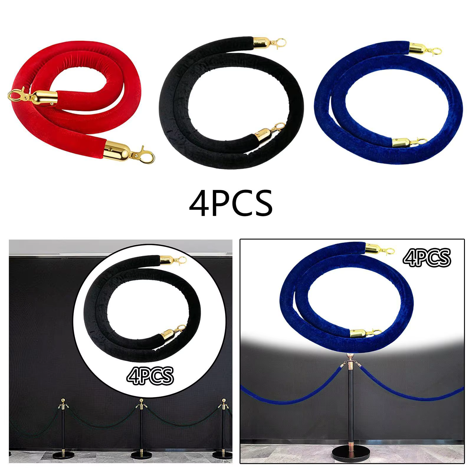 Corde de poteau en velours légère et polyvalente, accessoires optiques, ULde barrière de dîner pour les zones VIP, 4 pièces