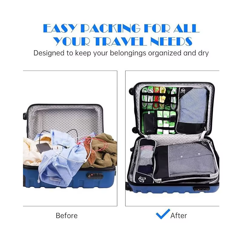 5 pièces organisateur de voyage sac ensemble vêtements Cubes de Compression pour avion