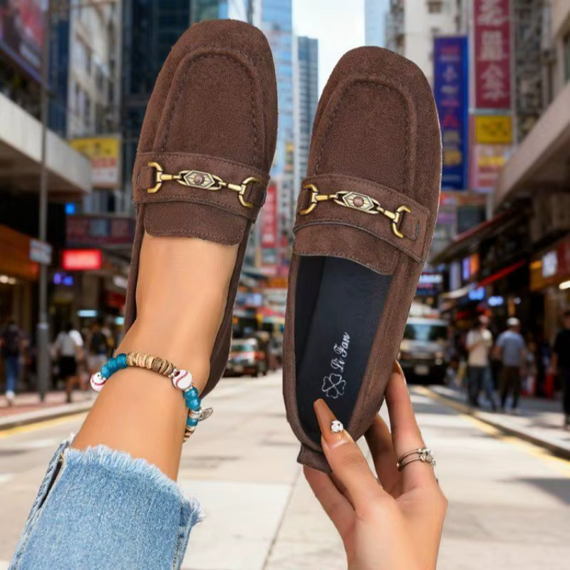 Chaussures plates pour femmes à bout rond, avec décorations métalliques, à enfiler, semelle souple, confortables, décontractées, pour la marche en extérieur – Collection 2026, Vente Flash