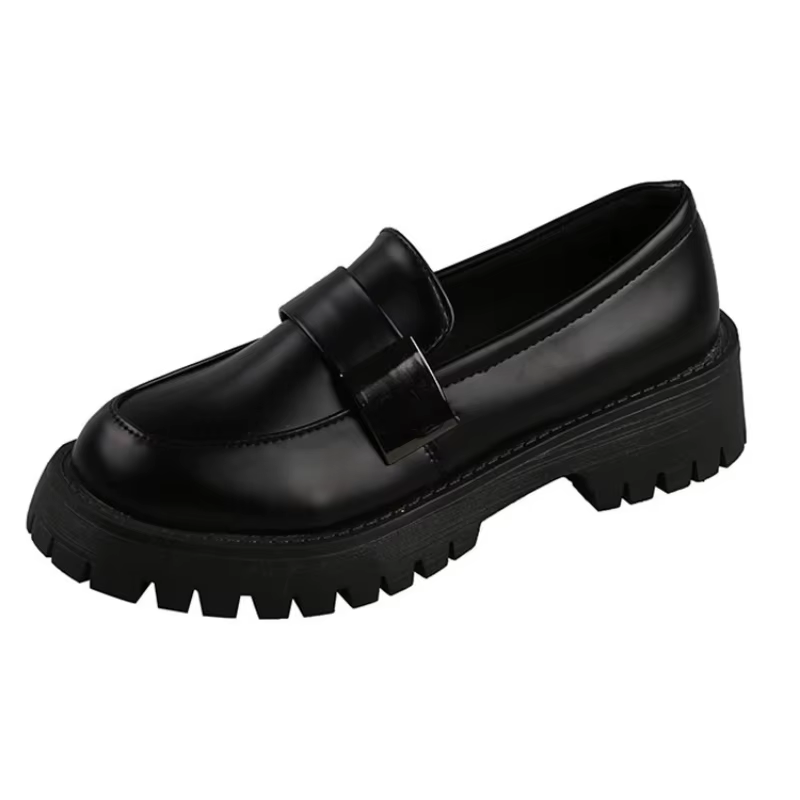 Nouvelles chaussures en cuir à bout rond décontractées et élégantes pour femmes, style britannique, à enfiler, pour le printemps et l'automne