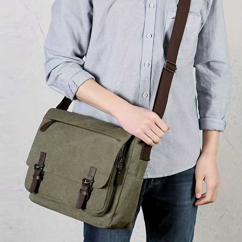 Sac messager en toile rétro pour hommes, grand sac à bandoulière, sac à bandoulière décontracté pour accrocher les déplacements quotidiens, sac d'école, sacs d'université