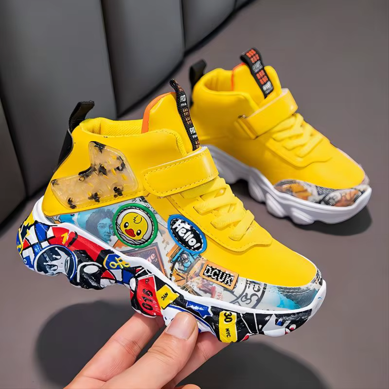 Taille 26-36 enfants sport baskets pour filles enfant dessin animé Graffiti modèle chaussures décontractées garçons basket-ball chaussure chaussures de sport
