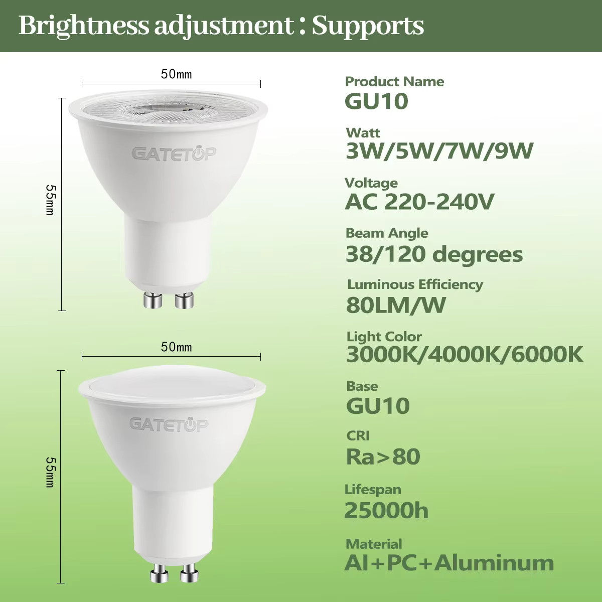 Projecteur Led GU10 à intensité variable 220V, lumière chaude 3000K 4000K 6000K, ampoule à gradation, remplacement de lampe halogène 50W, pour la maison, 5/8/10/12 pièces