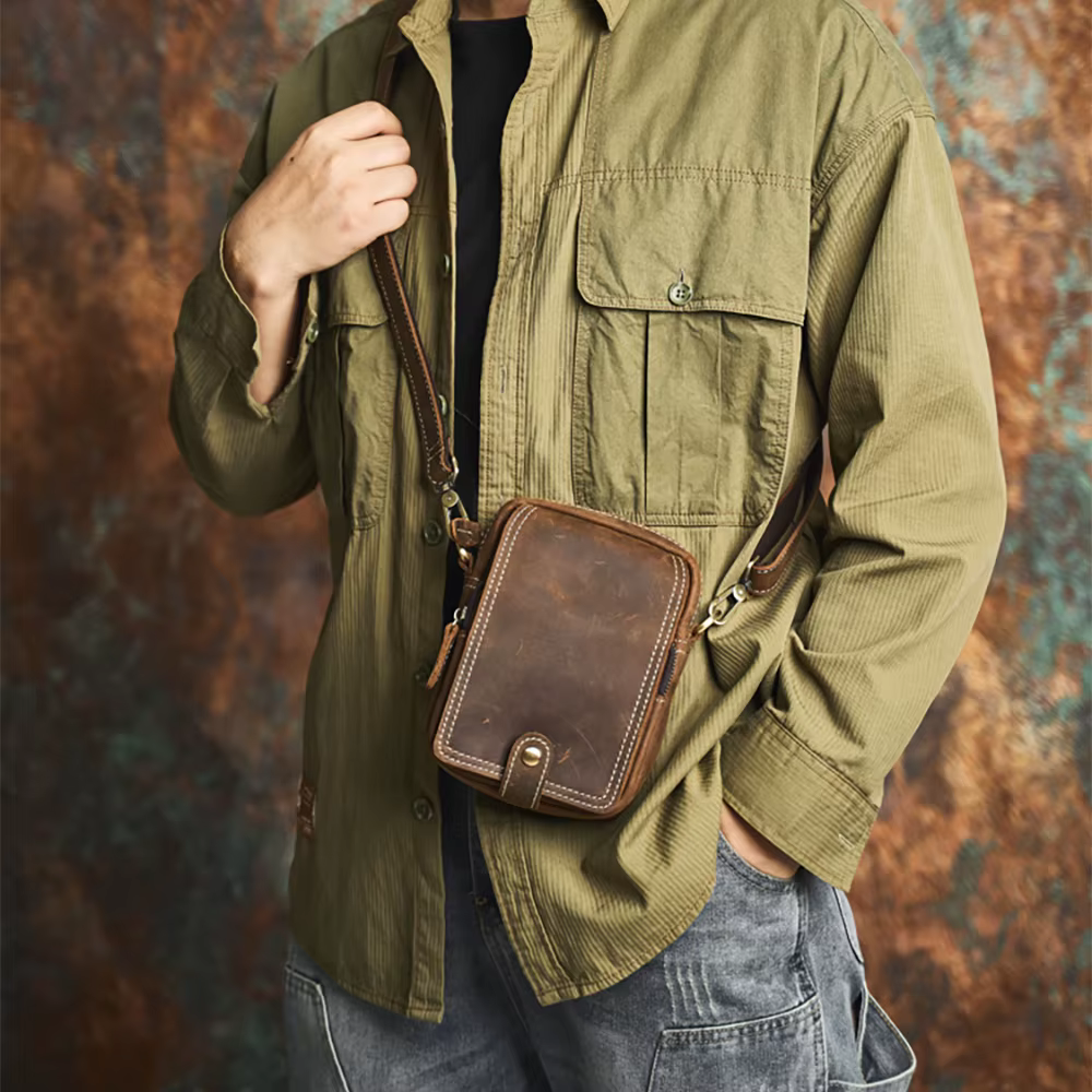 Sac de Taille Vintage en Cuir group pour Homme