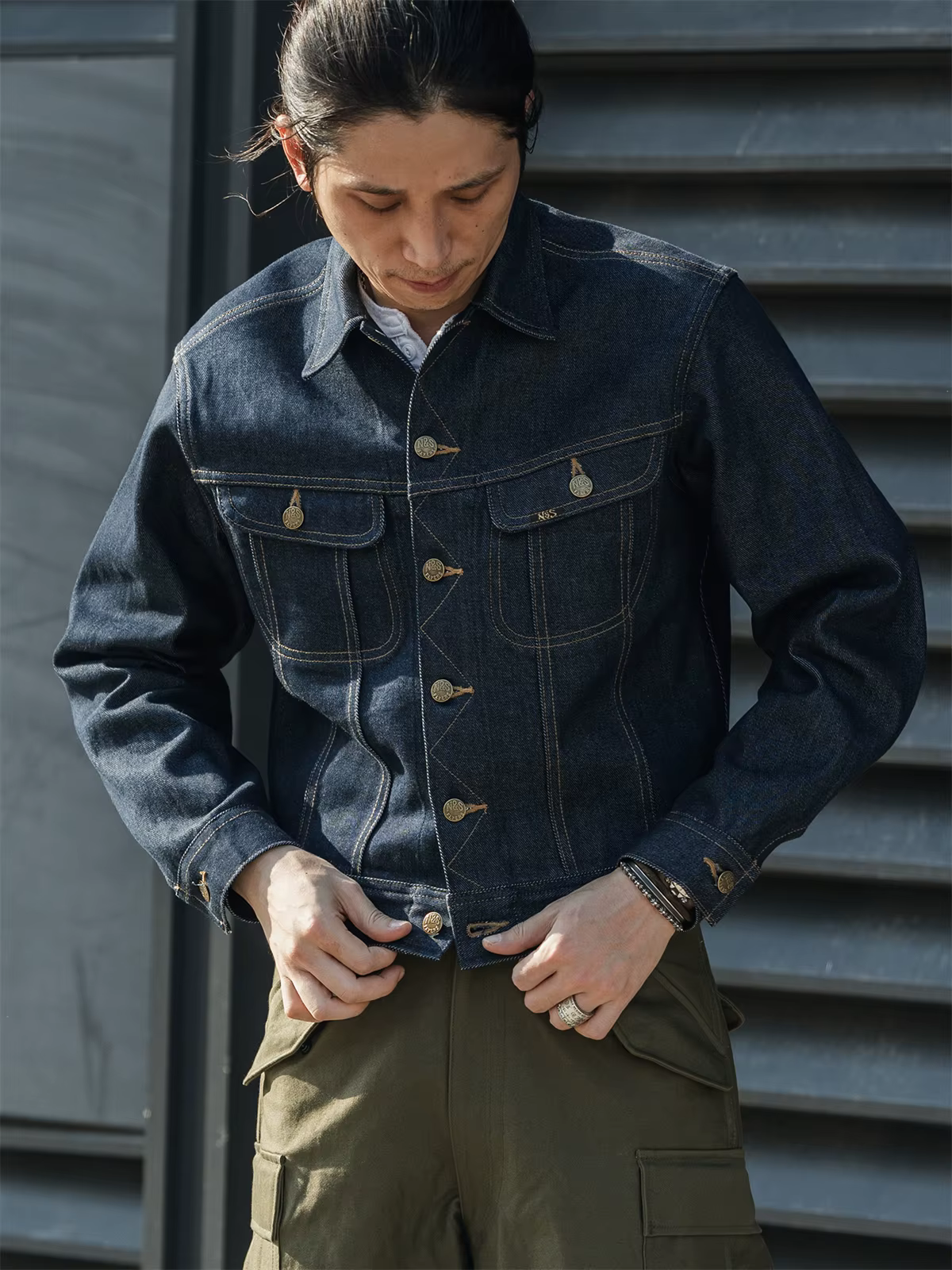 Veste en jean sanforisée de 13,5 oz, coupe courte, vintage des années 1970, Cowboy Rider, vêtements d'extérieur en jean, non stock