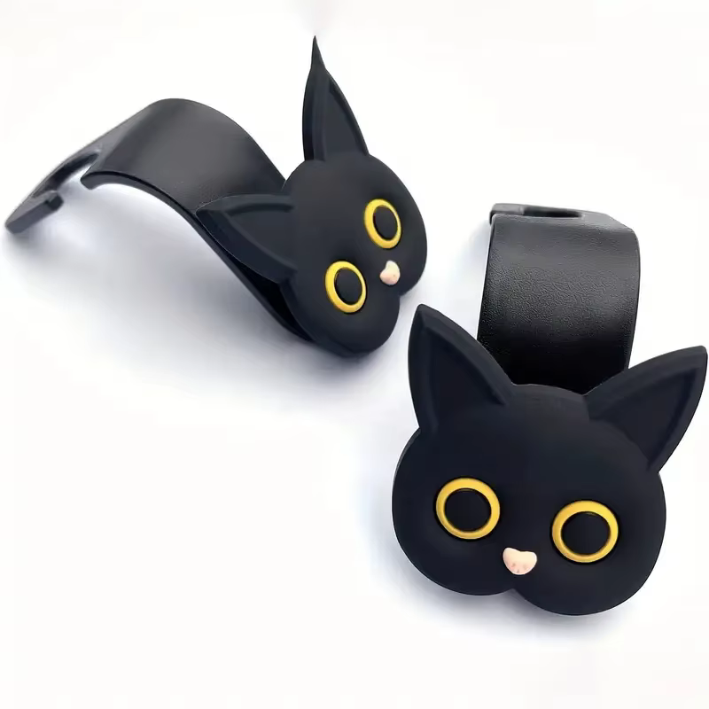 2 pièces adorables crochets d'appui-tête de siège de voiture de chat de dessin animé 3D-organisateur de stockage de véhicule universel pour sacs à main, sacs à main, manteaux-mignon Ca