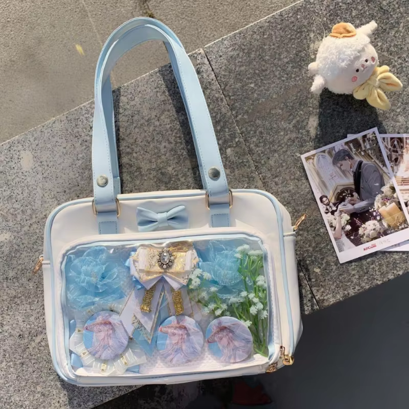 Y2K mignon nœud Ita sac fille Transparent sac de messager femmes mode épaule sac à bandoulière Ladys bricolage Badge sac fourre-tout Lolita sac à main
